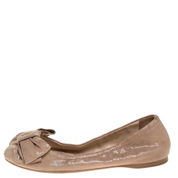 Prada Beige Textured Leather Bow Ballet Flats Size 37 - Picture 2 of 4